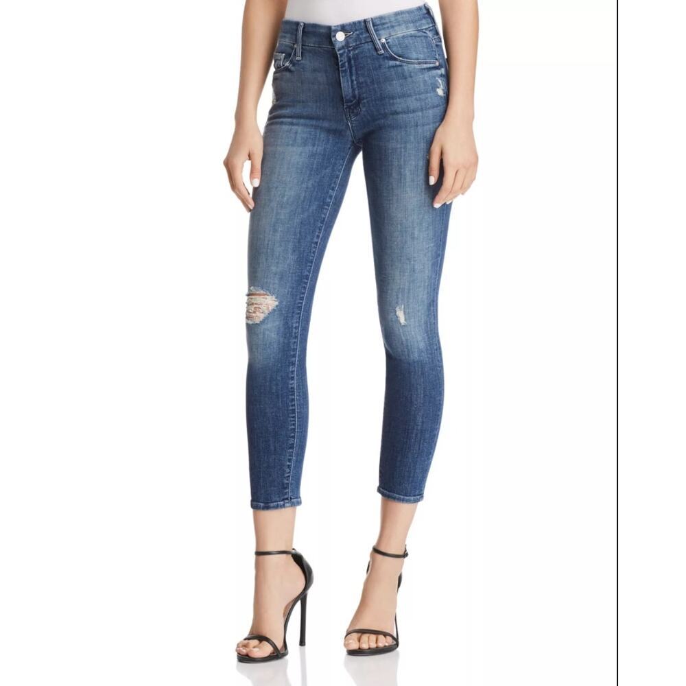 Mother The Looker Crop in Gypsy Mid Rise Skinny Jean Denim Distressed Size 26